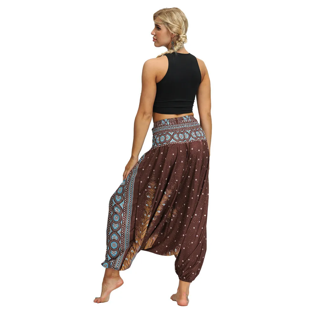 Новые женские свободные штаны для йоги, свободные большие штаны, Boho Aladdin, комбинезон Harlan, штаны с высокой талией