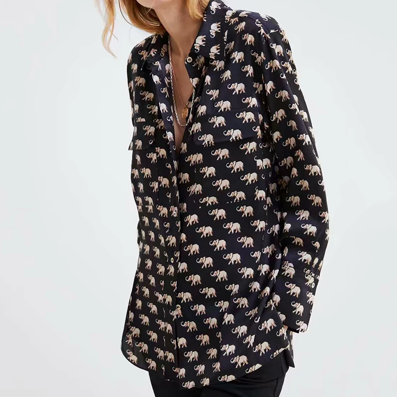 2019 Sweet Animal Print Za Women-s Spring Blouse Female Elephant Cute Long Sleeve Fashion Shirt Tops bluzki damskie |