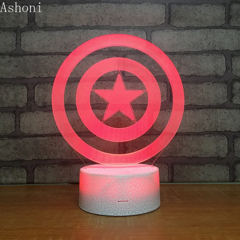 Капитан Америка в форме щита 3D настольная лампа сенсорное управление 7 цветов