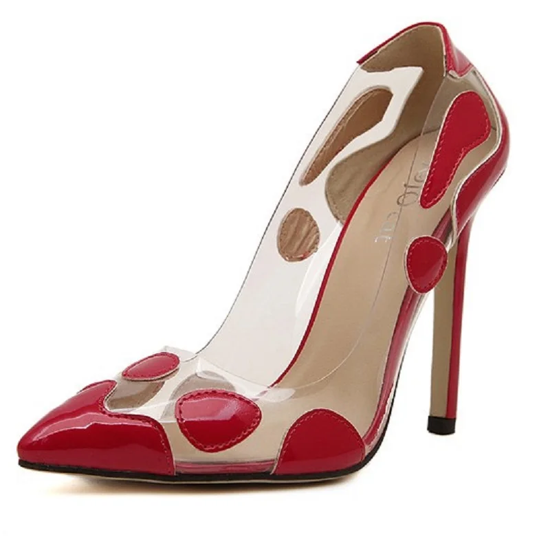 Женские туфли на высокой шпильке с острым носком прозрачные закрытым весну