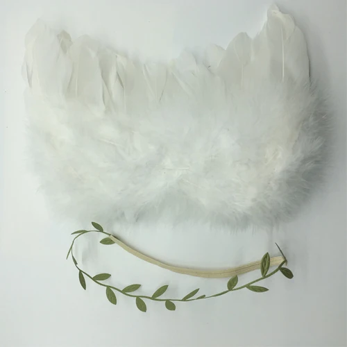 white green leaf Наряд для фотосъемки новорожденных; Аксессуары для младенцев; милая повязка на голову с перьями для маленьких девочек; комплекты одежды для фотосессий - Цвет: white green leaf