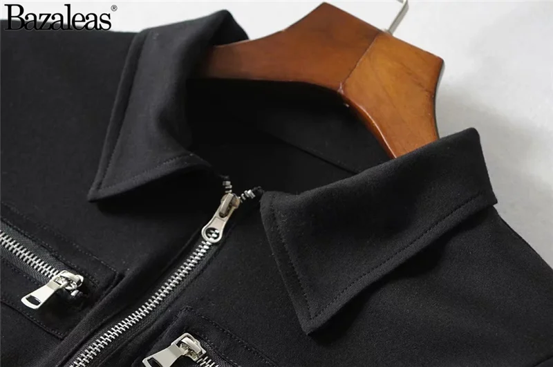 Женский комбинезон на молнии с длинным рукавом черный отложным воротником |