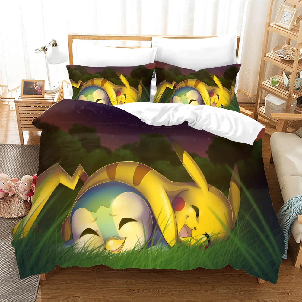 Pokemon Cartoon anime 3d bedding set Duvet Covers Pillowcases pikachu 3pcs Anime comforter bedding sets bedclothes bed linen
