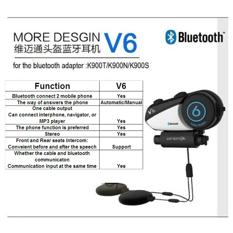 Английская версия 2 шт. Vimoto V6 домофон мотоцикл Bluetooth шлем гарнитура наушники Многоточечное соединение gps BT переговорные