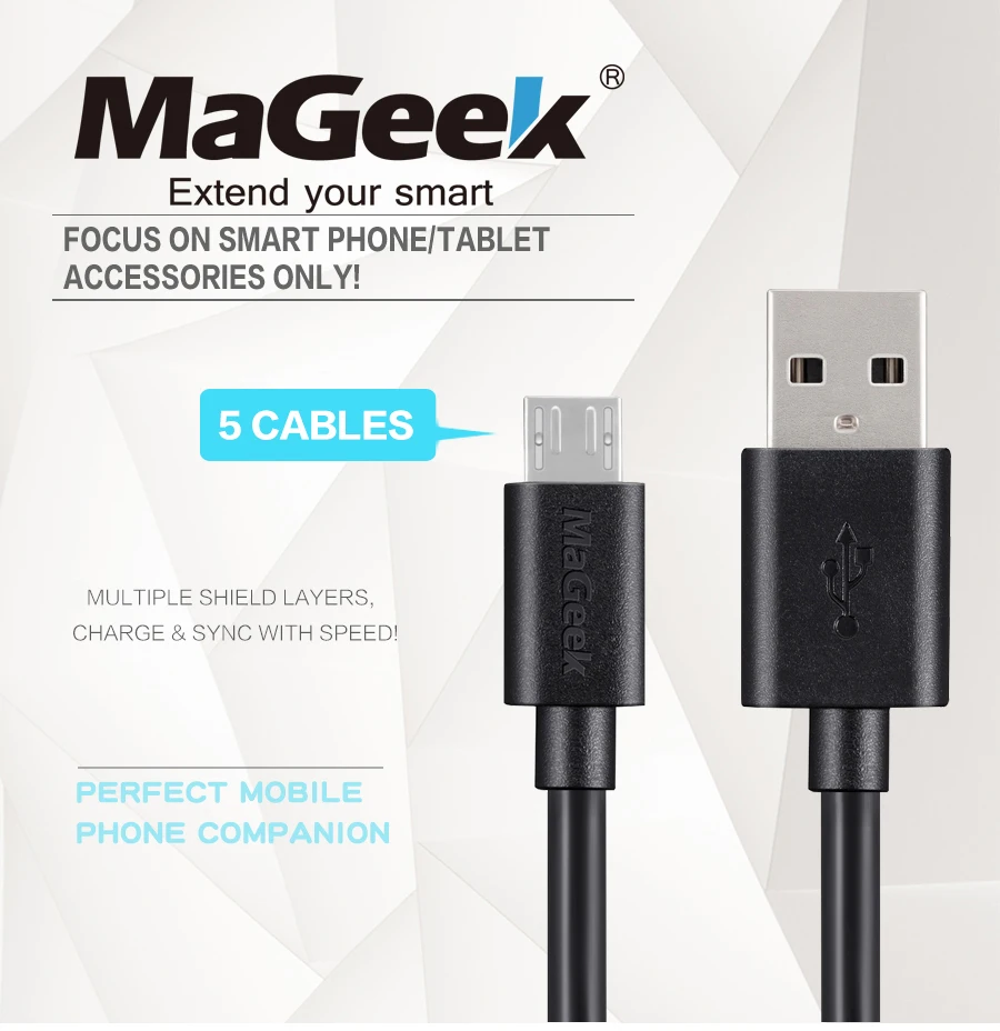 [5 шт.] MaGeek 30 см/1 фут x 5 шт. короткий кабель Micro USB высокоскоростное зарядное