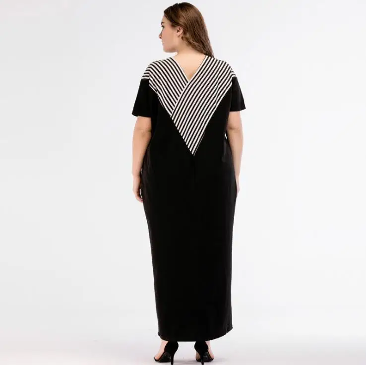 Мусульманское abaya Полосатое длинное платье черного цвета большие размеры