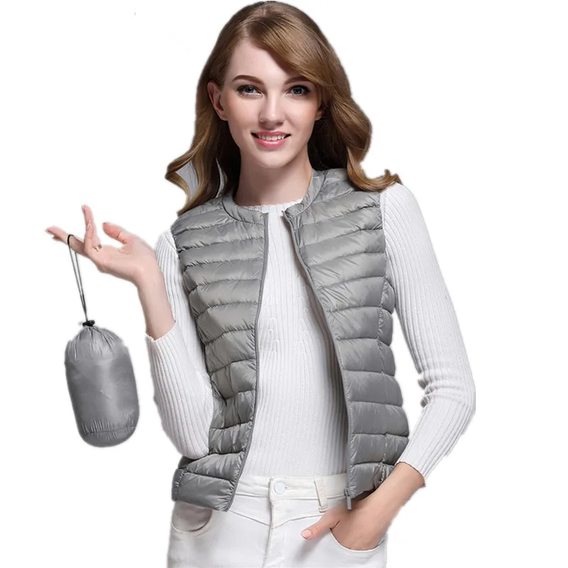 4XL теплый жилет на 90% белом утином пуху для женщин, зимний пуховик, короткий тонкий жилет без рукавов, Colete, весенний Однотонный женский жилет