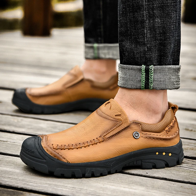 2019 new fashion men's shoes casual genuine leather big size classic brown &amp black shoe man waterproof comfortable for men | Обувь