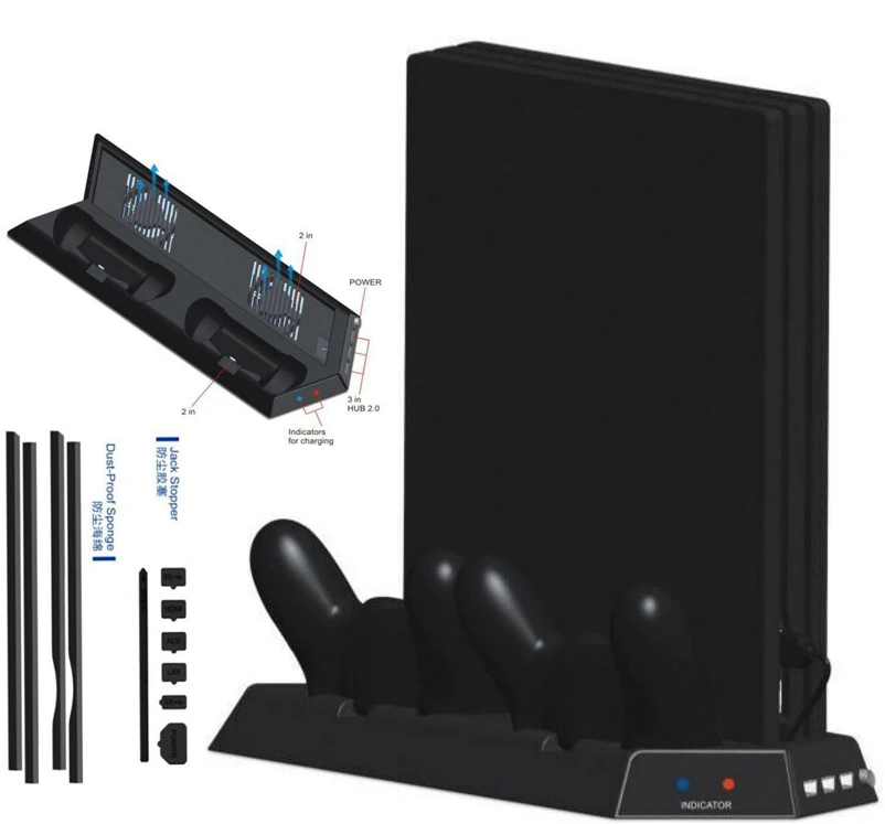 Вертикальная подставка для PS4 Pro охлаждающий вентилятор двойной контроллер