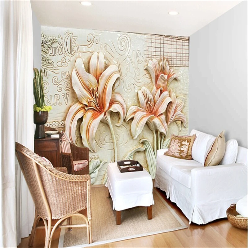 Фотообои beibehang для гостиной фоновые обои телевизора тисненые лилии простые