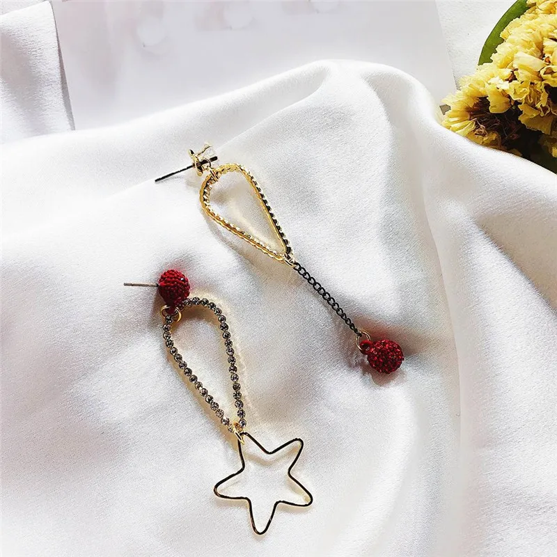 Корейские асимметричные серьги со стразами и шариком для женщин новинка 2019