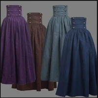 new woman medieval elegant skirt solid hight waist middle ages renaissance costumes vintage swing pleated skirts knee length