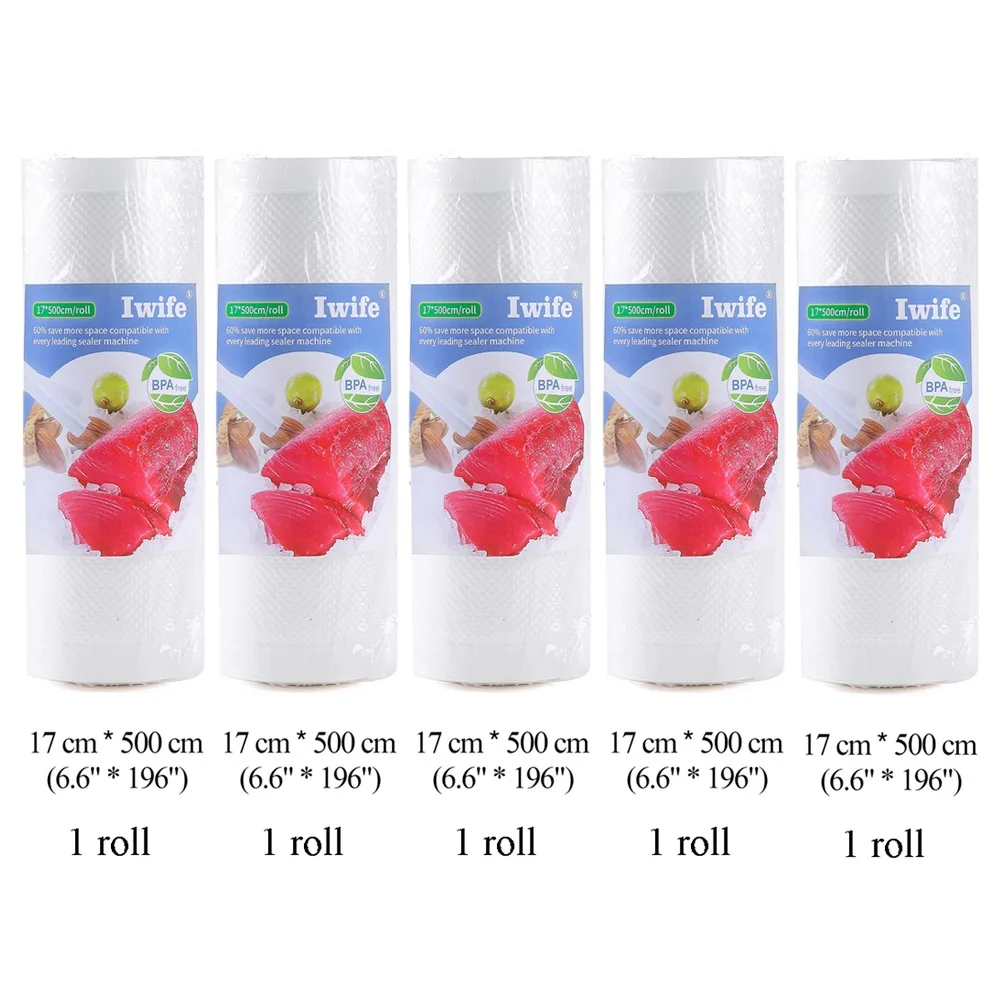 17x500cm 5 rolls Iwife вакумные пакеты для кухни вакуумный упаковщик пакеты вакуумные для хранения рулоны 12 15 17 20 25 28*500 см - Цвет: 17x500cm 5 rolls