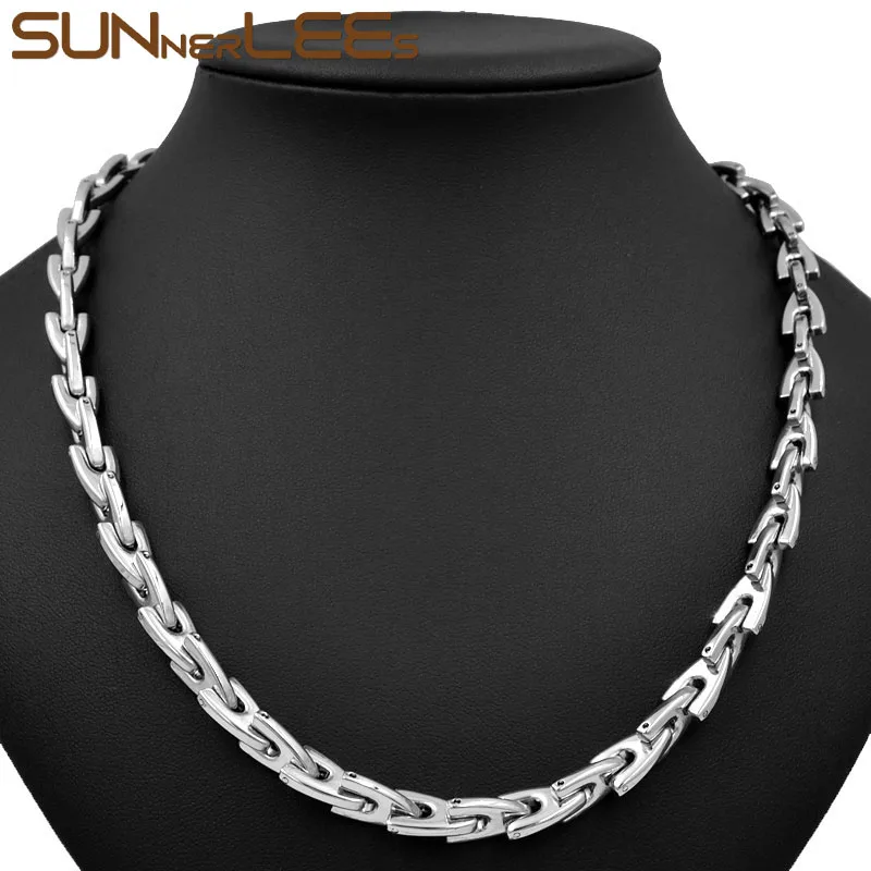 Silver SUNNERLEES модные ювелирные изделия 316L ожерелье из нержавеющей стали 8 мм Геометрическая коробка серебряная цепочка из звеньев мужчин и женщин подарок SC156 N - Окраска металла: Silver