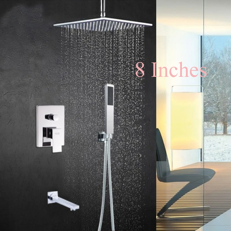 Хромированная квадратная насадка для Дождевого душа с потолочным креплением