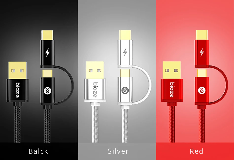 Biaze Micro USB кабель для samsung S9 Plus 2 в 1 usb type C кабель для быстрой зарядки данных USB C кабель для Xiaomi кабели для мобильных телефонов