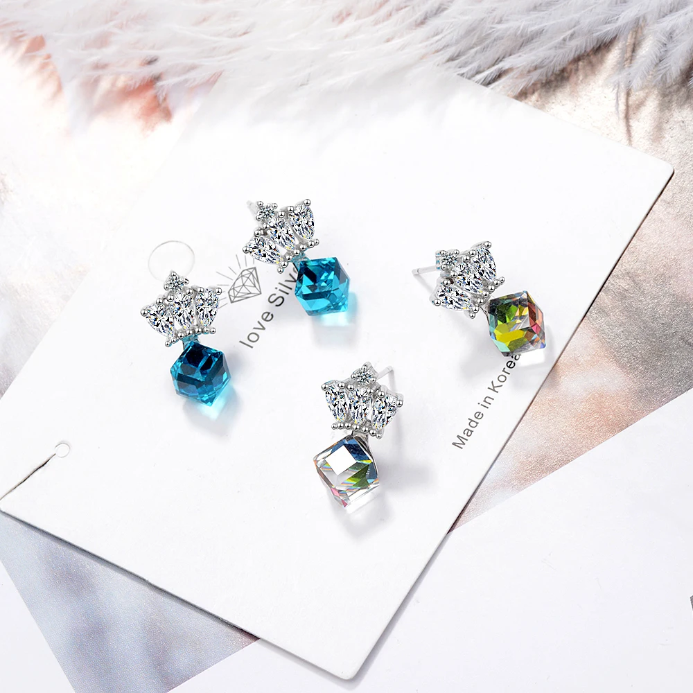 Женские вечерние серьги гвоздики Lekani украшенные кристаллами Swarovski из
