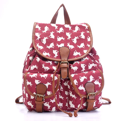 Rabbit Холщовая Сумка из искусственной кожи Mochila, модный рюкзак, школьные сумки для девочек, Женский школьный рюкзак с цветочным принтом - Цвет: Rabbit