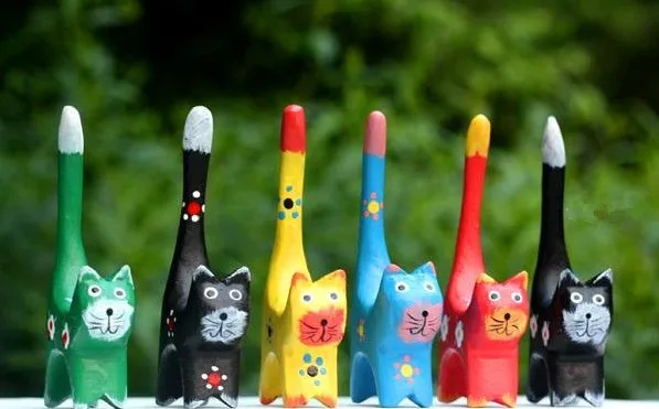 6 шт./компл. Деревянный кот ремесло ручной работы животное Рождественский подарок