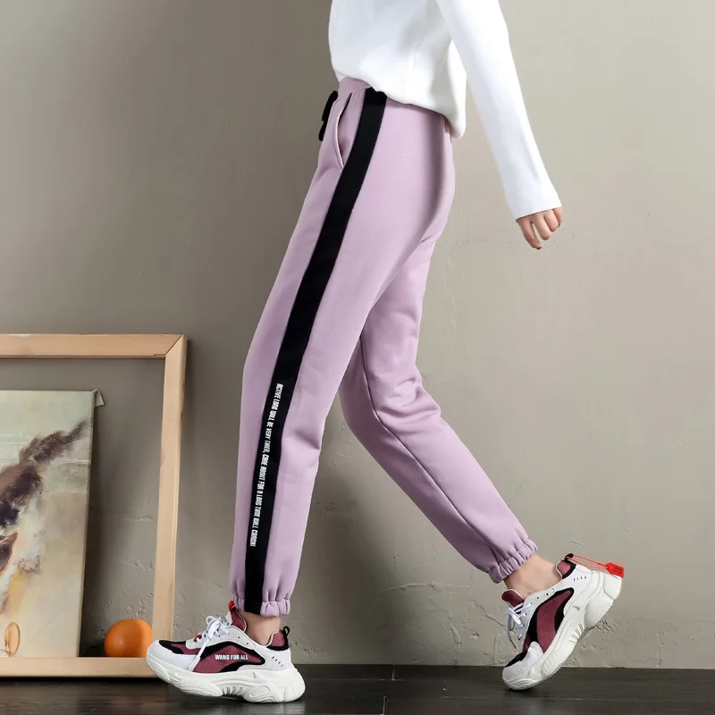 Violet 1925 зимние теплые спортивные штаны женские хлопковые корейские модные плотные флисовые штаны женские полосатые брюки бегуны черные/красные - Цвет: Violet