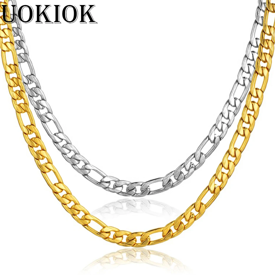 

7mm Golden Figaro Link Chain Necklaces For Men Gold Silver Color Hip Hop Stainless Steel Rapper Necklace Male Jewelry