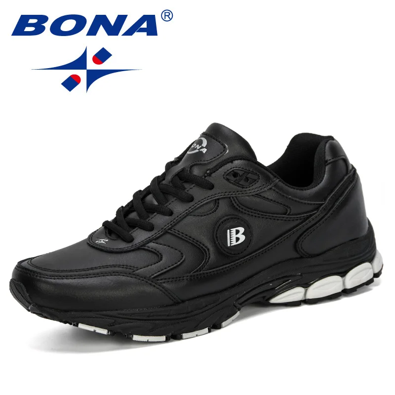Black silver gray BONA, стиль, мужские кроссовки, дышащие, zapatillas hombre Deportiva, высокое качество, мужская обувь, трендовые кроссовки - Цвет: Black silver gray