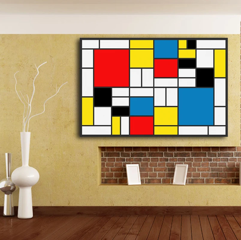 Абстрактные квадраты композиция от Piet Cornelies Mondrian Giclee плакат живопись на холсте