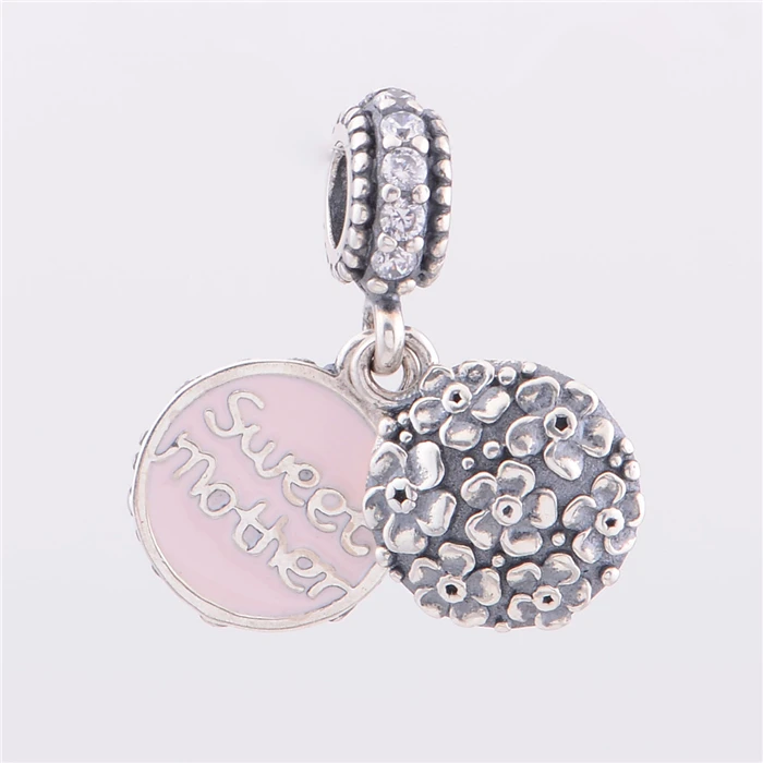 Сладкий мать с розовой эмалью Подвески стерлингового серебра 925 fine Jewelry Fit