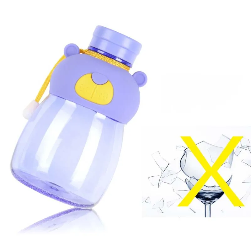 Purple Bear 540 мл Творческий мультфильм Кола медведь бутылка для воды веревка Пластик студент Портативный Открытый Спорт, бутылки для питья - Цвет: Purple Bear