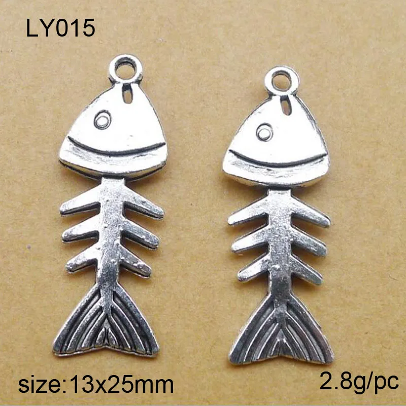 Подвеска в виде рыбьей кости с посеребренным покрытием под старину 25 шт./лот 13x25