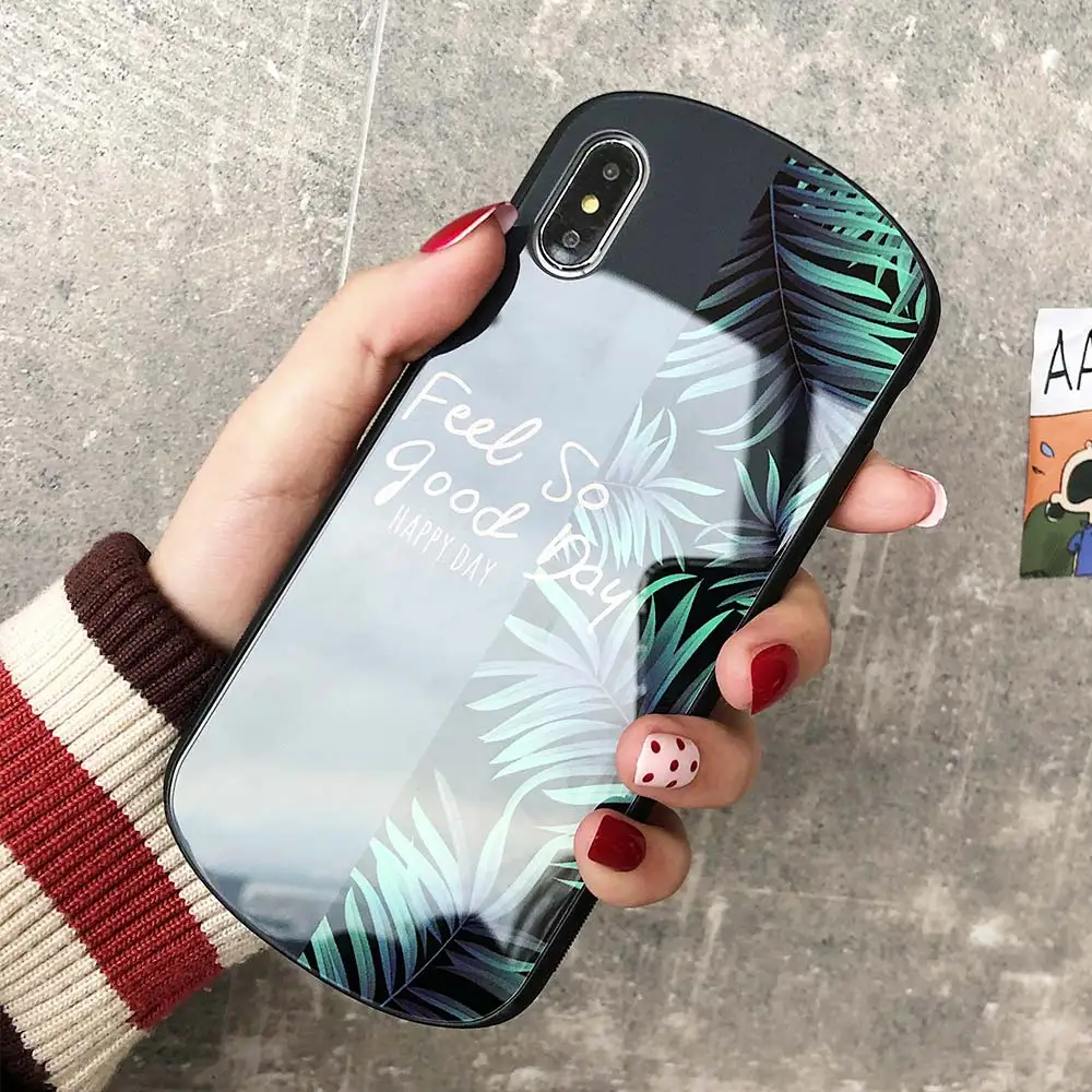 KISSCASE Leaf Pattern Phone Case For iPhone X XR XS MAX 7 PlusTempered Glass Back Cover 6 6S Plus 8 Matte |