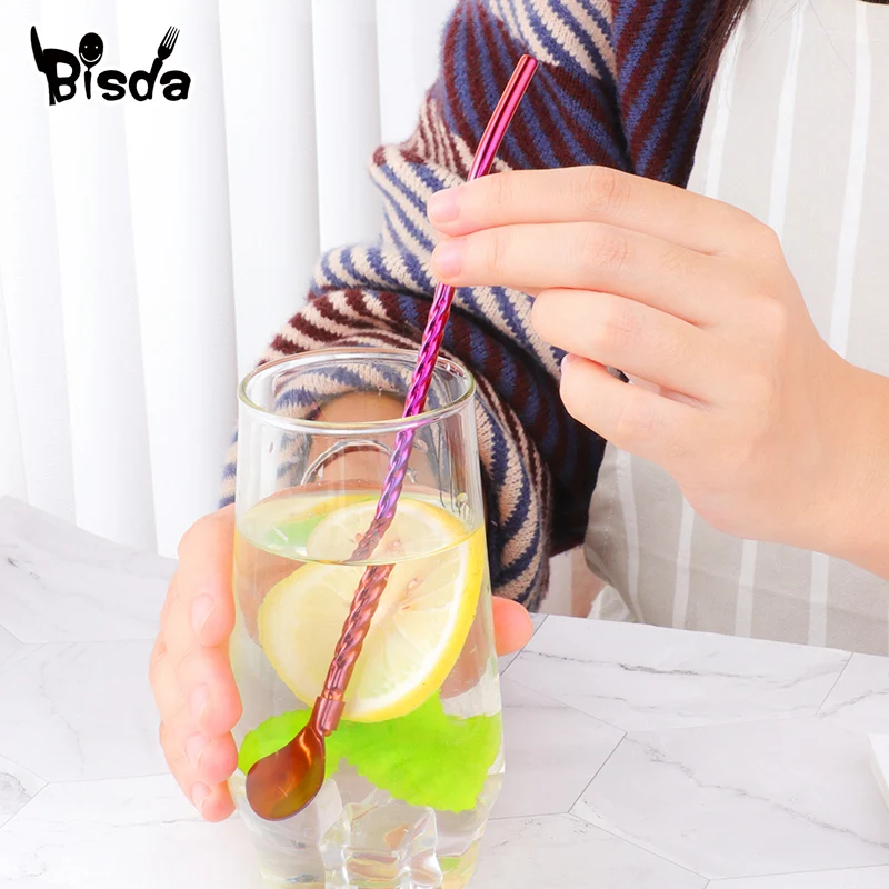 80 шт. соломенная ложка с длинной ручкой многоразовая Питьевая солома ложкой