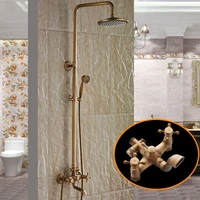 new arrival antique brass finish bathroom rainfall with spray faucet shower set durable brass construction free shipping