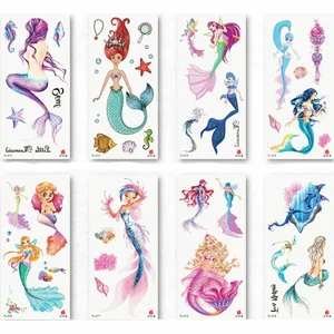 1 шт., наклейка с изображением цветов, животных, боди-арта, временная водостойкая татуировка, волк, Русалка