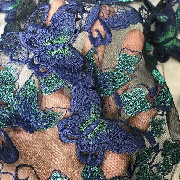 LASUI 1 yard X0530 handmade clothing skirt dress Dark purple + green High-end 3D butterfly flower embroidered lace fabric | Дом и сад