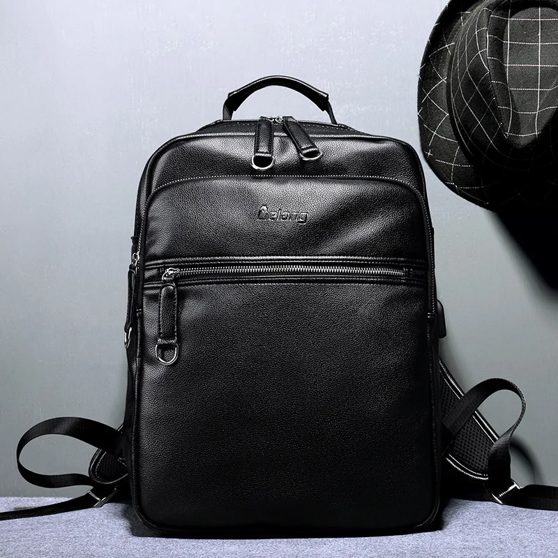 

LIELANG Leather Backpack Men External USB Charge Laptop Backpacks Bag 15.6Inch Waterproof backpack Computer Bags College Pack