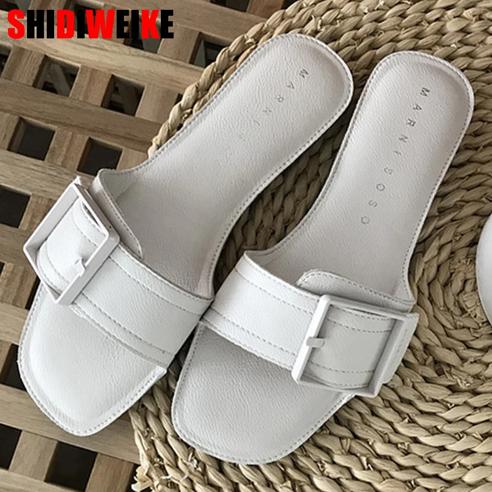 2019 new summer women's Fish mouth fashion fresh air Korean outfit buckle flat slippers size 35-39 f806 | Обувь