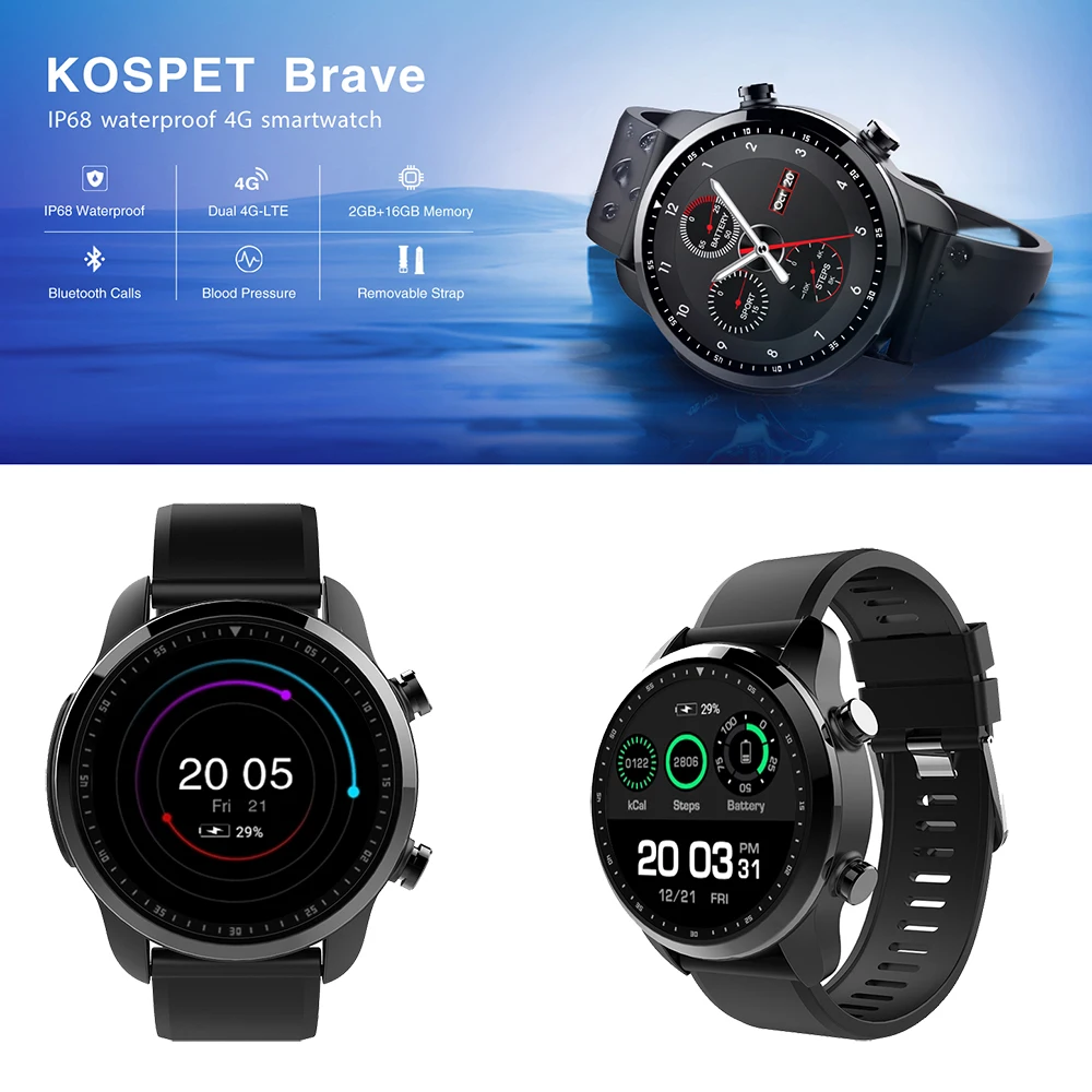 KOSPET Brave 2GB 16GB Bluetooth Android 6 0 SmartWatch 1 3 &quotсенсорный экран 4G LTE водонепроницаемые Смарт