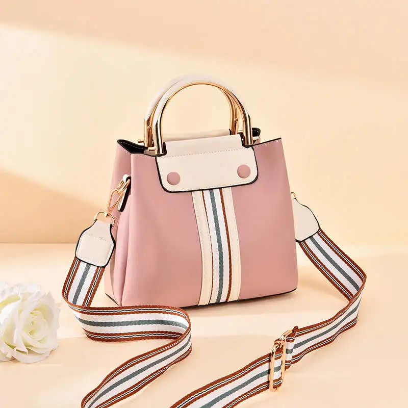 Pink YASICAIDI Очаровательная Женская сумка из искусственной кожи, портативная Повседневная Сумка-тоут, женская сумка-мессенджер, модная Нижняя сумка с заклепками, широкий плечевой ремень, сумки через плечо - Цвет: Pink