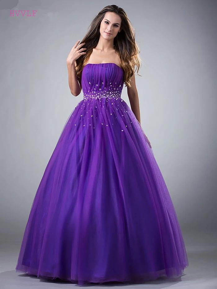 Пышное фиолетовое платье Quinceanera недорогое бальное милое фатиновое с бисером и