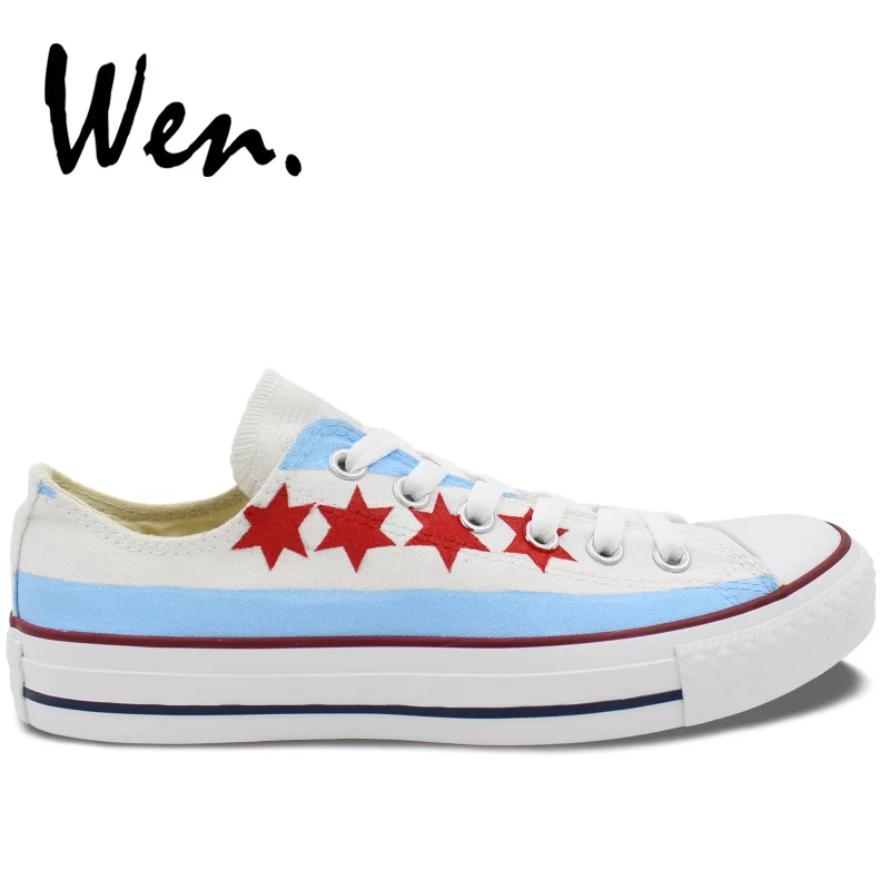 

Wen Hand Painted Shoes Original Design Custom Chicago Flag Men Women's Low Top Canvas Sneakers For Boys Girls Birthday Gifts