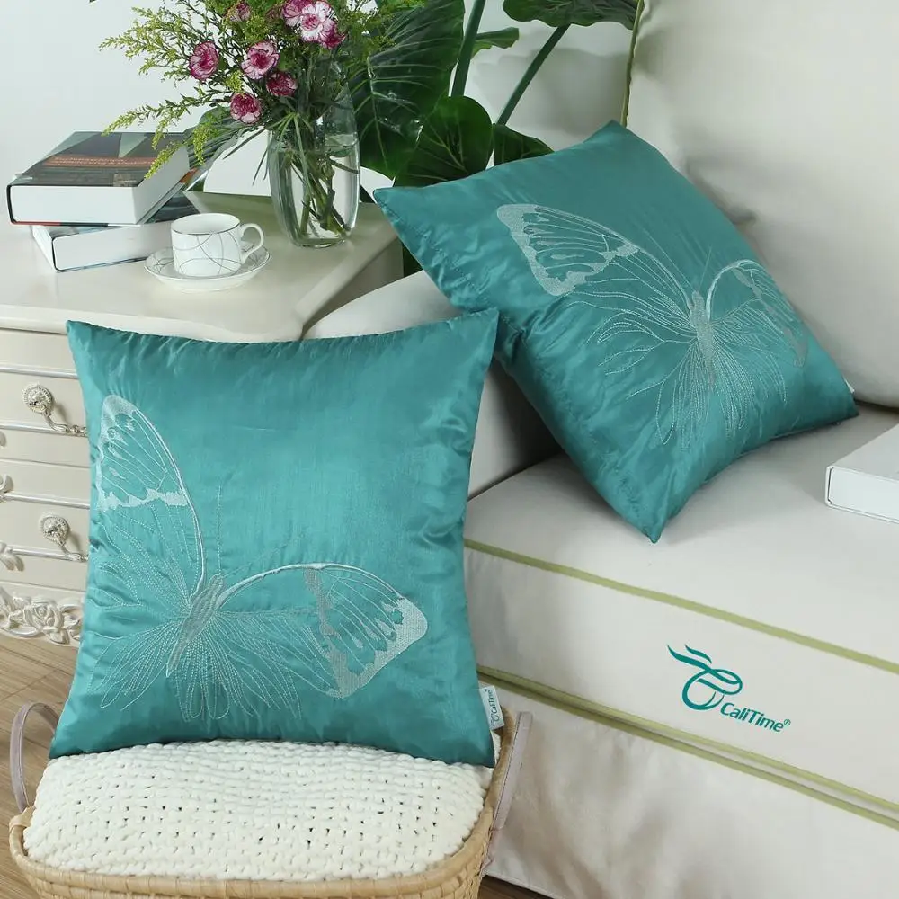 2PCS CaliTime Super Soft Comfortable Cushion Cover Pillows Shell Big Butterfly Embroidered Home Sofa Couch Decor 18''X18'' | Дом