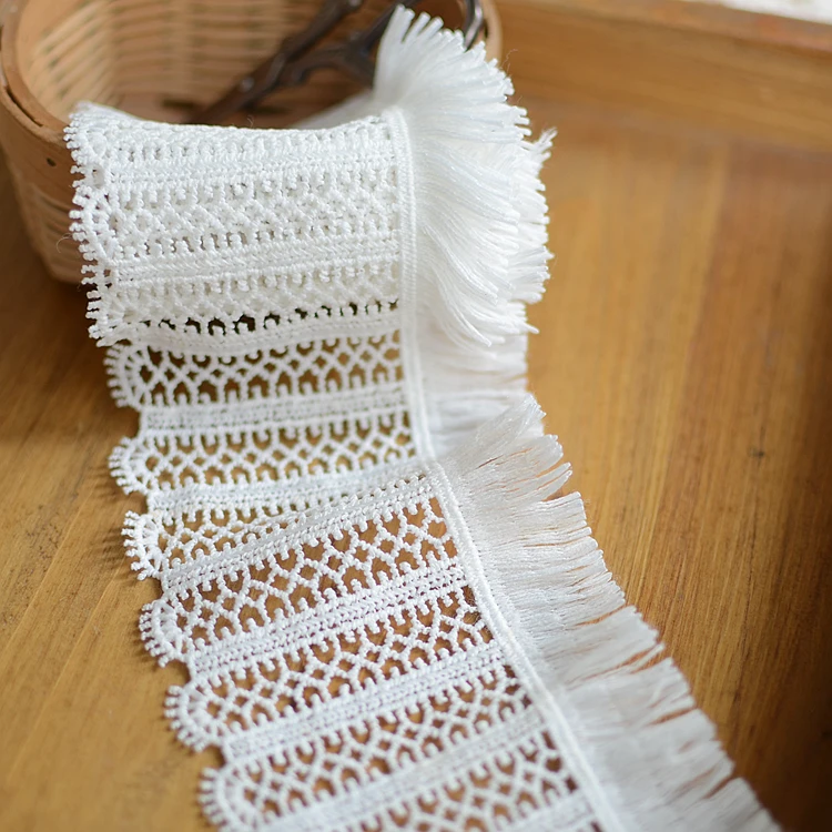 

8cm Width 3meter Milk White Fringed Lace Trim Decoration DIY Trim Tassel Z238