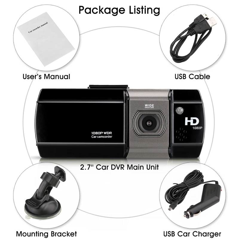 2 7 дюймовый автомобильный видеорегистратор Full HD 1080P DVR цифровой 170 широкоугольный