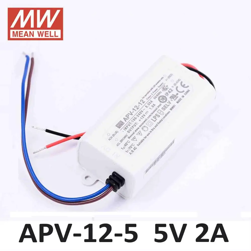 Оригинальный Meanwell APV-12-12 светодиодный привод 12 В 5 в 24 пластиковый корпус Вт
