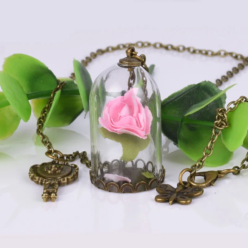 Стеклянный Пузырек Ожерелье Маленький Принц Роуз Ретро Кристалл Природные Сухие