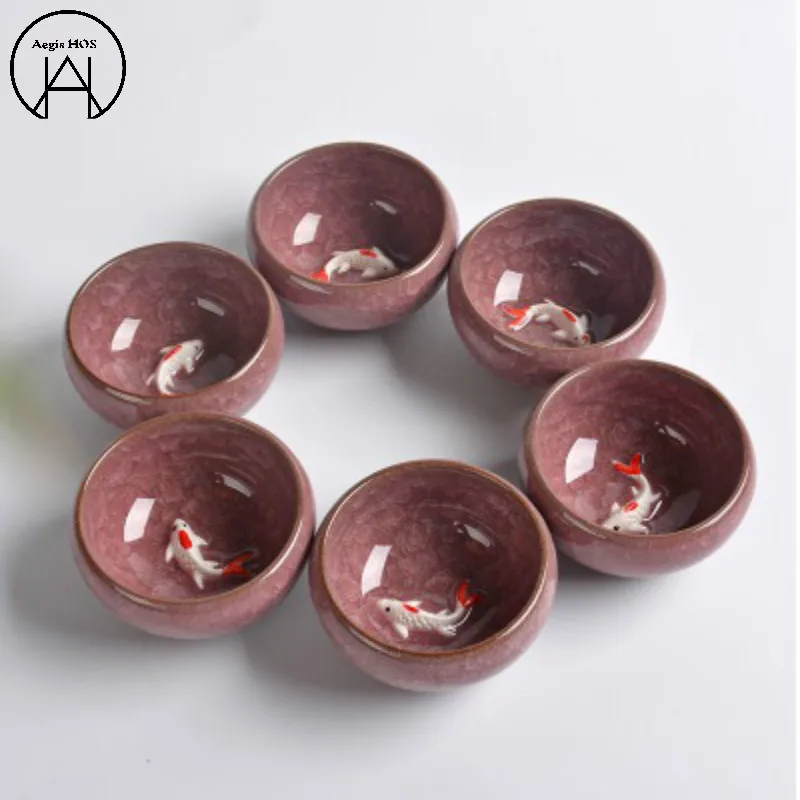 Фиолетовый кунг фу (6 шт.) Керамическая чайная чашка китайские зеленые чайные