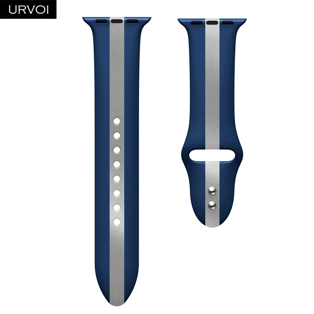 URVOI силиконовый ремешок для apple watch series 5 4 3 2 1 спортивный ремешок для наручных часов iwatch, ремешок микс в полоску с принтом в виде красочные замена 40/44 мм - Цвет ремешка: Blue Silver