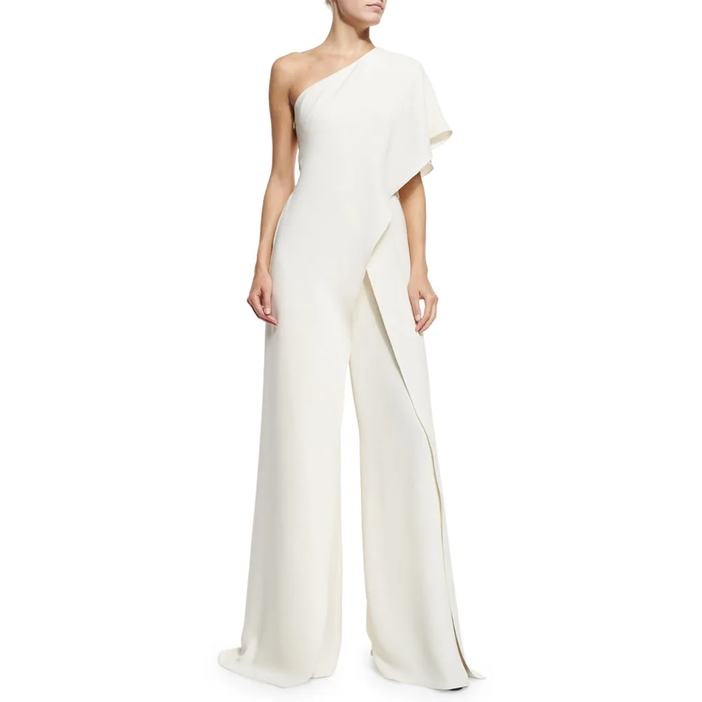 

New Women Fashion One Shoulder Slash Neck High Waist Wide Leg Asymmetric Split Jump suits Pants