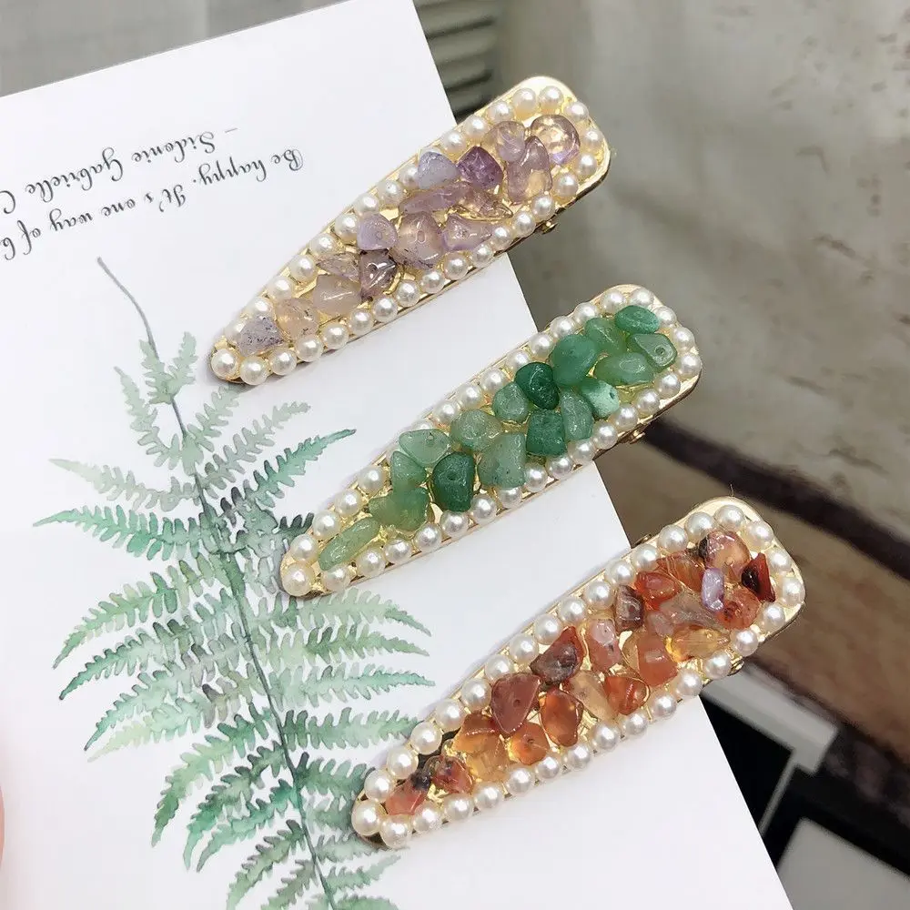 New Summer Fresh Green Purple Orange Colorful Stones Pearls Hair Clip For Women Korean Barrettes Accessories Pearl Hairpins | Красота и